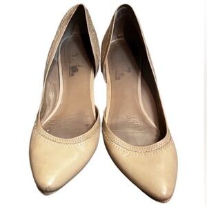 SIGERSON MORRISON Leather Cutaway Nude Pointed Toe Ballet Flats Quiet Luxury Tan